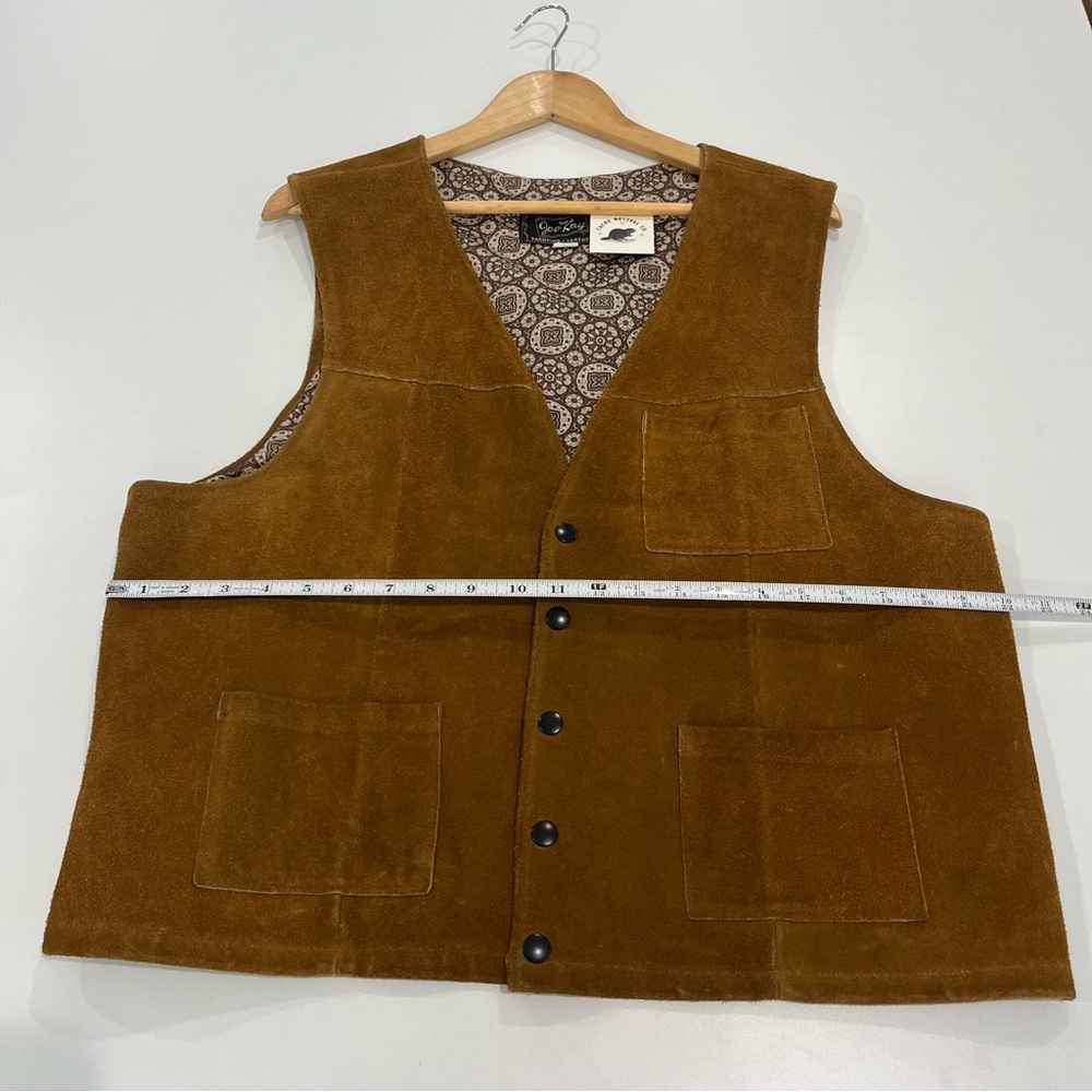 Vintage Brown Suede Leather Vest 70s Design Lining Western | Mens 46 - Picture 10 of 11